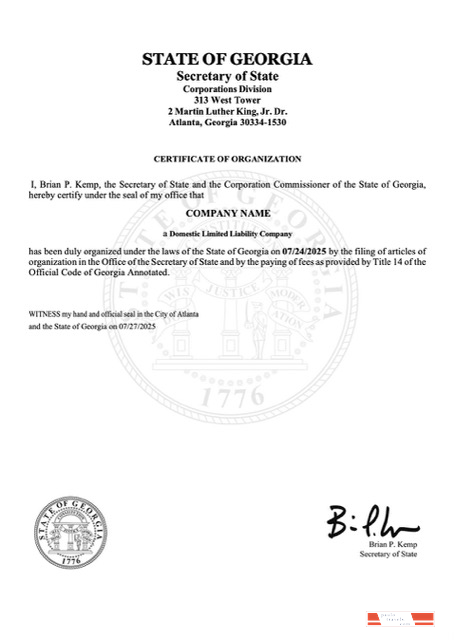 USA Georgia certificate of organization Word and PDF template